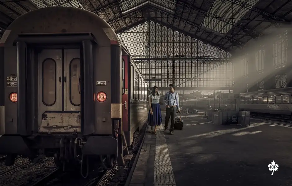 A train at a station